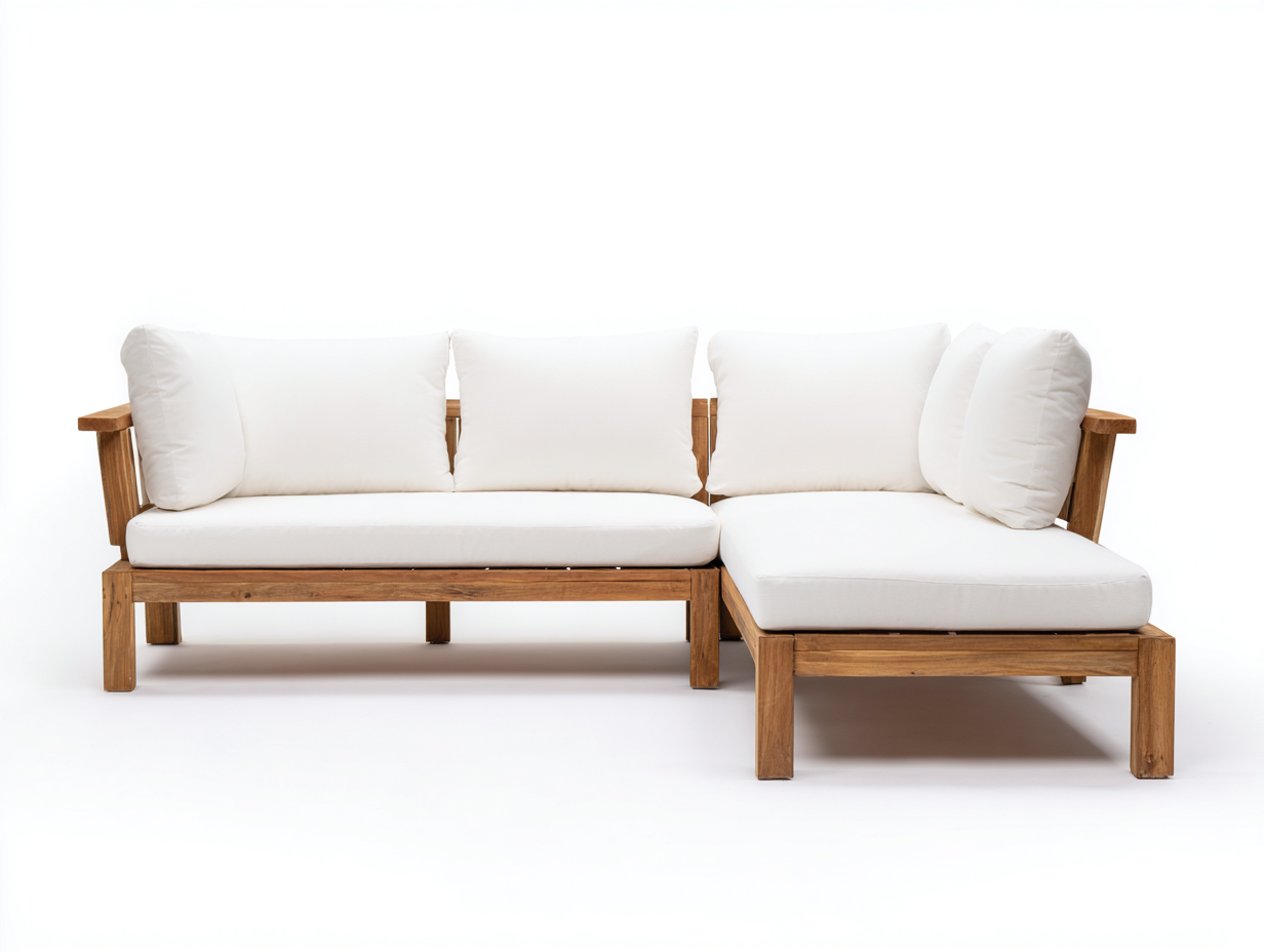 Canapé de jardin - Bois-Textile - 230x158x72 cm - Naturel-Blanc cassé - Scandinave-Coraidecor