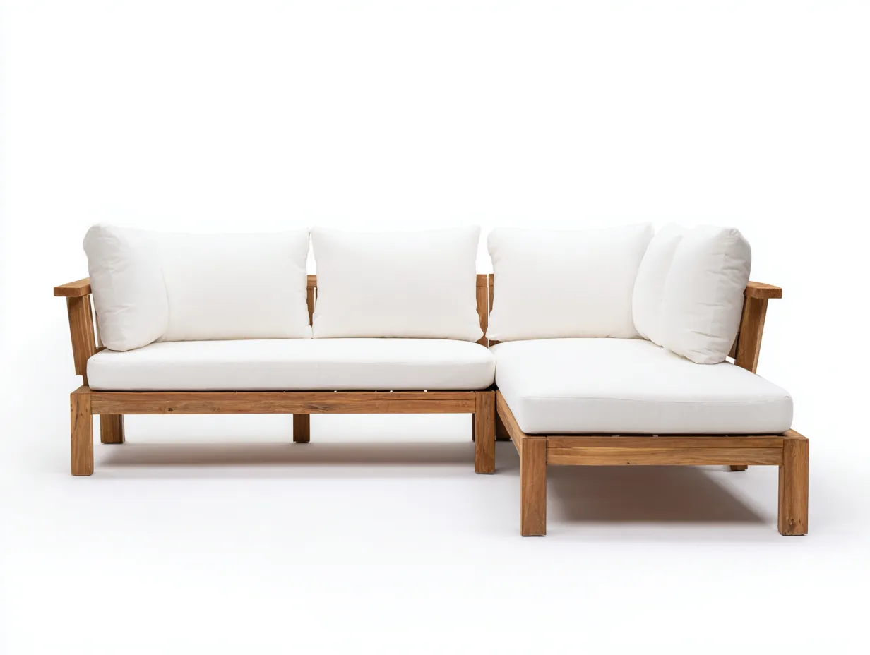 Canapé de jardin - Bois-Textile - 230x158x72 cm - Naturel-Blanc cassé - Scandinave-Coraidecor