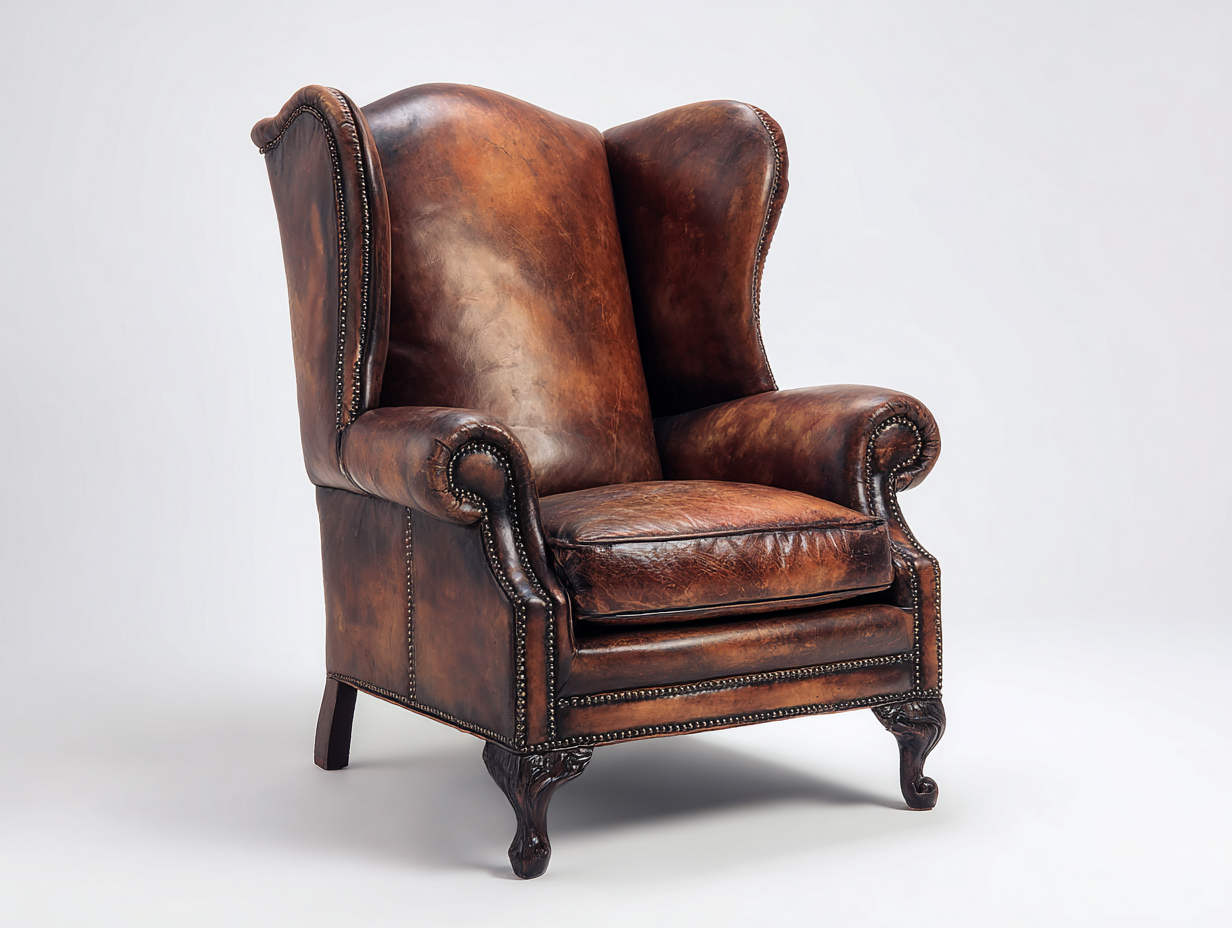 Fauteuil-Cuir-Bois-89x92x114 cm-Marron foncé-Vintage-Coraidecor