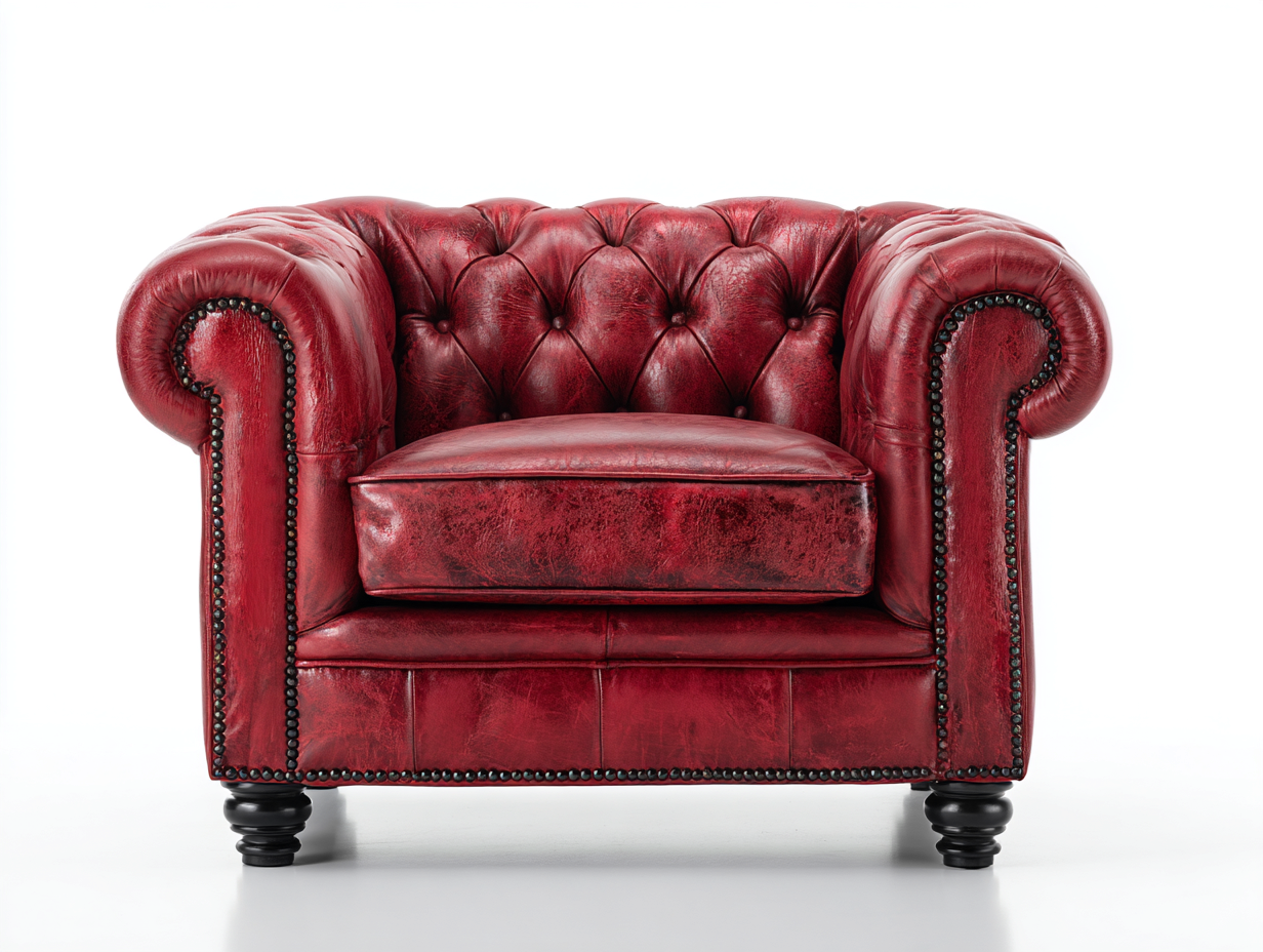 Fauteuil-Cuir-Bois-105x92x78 cm-Rouge bordeaux-Chesterfield-Coraidecor
