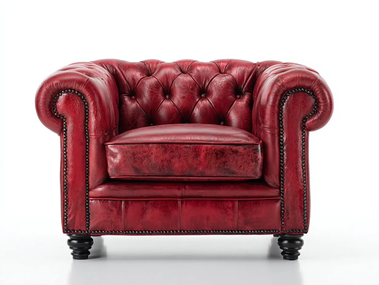 Fauteuil-Cuir-Bois-105x92x78 cm-Rouge bordeaux-Chesterfield-Coraidecor