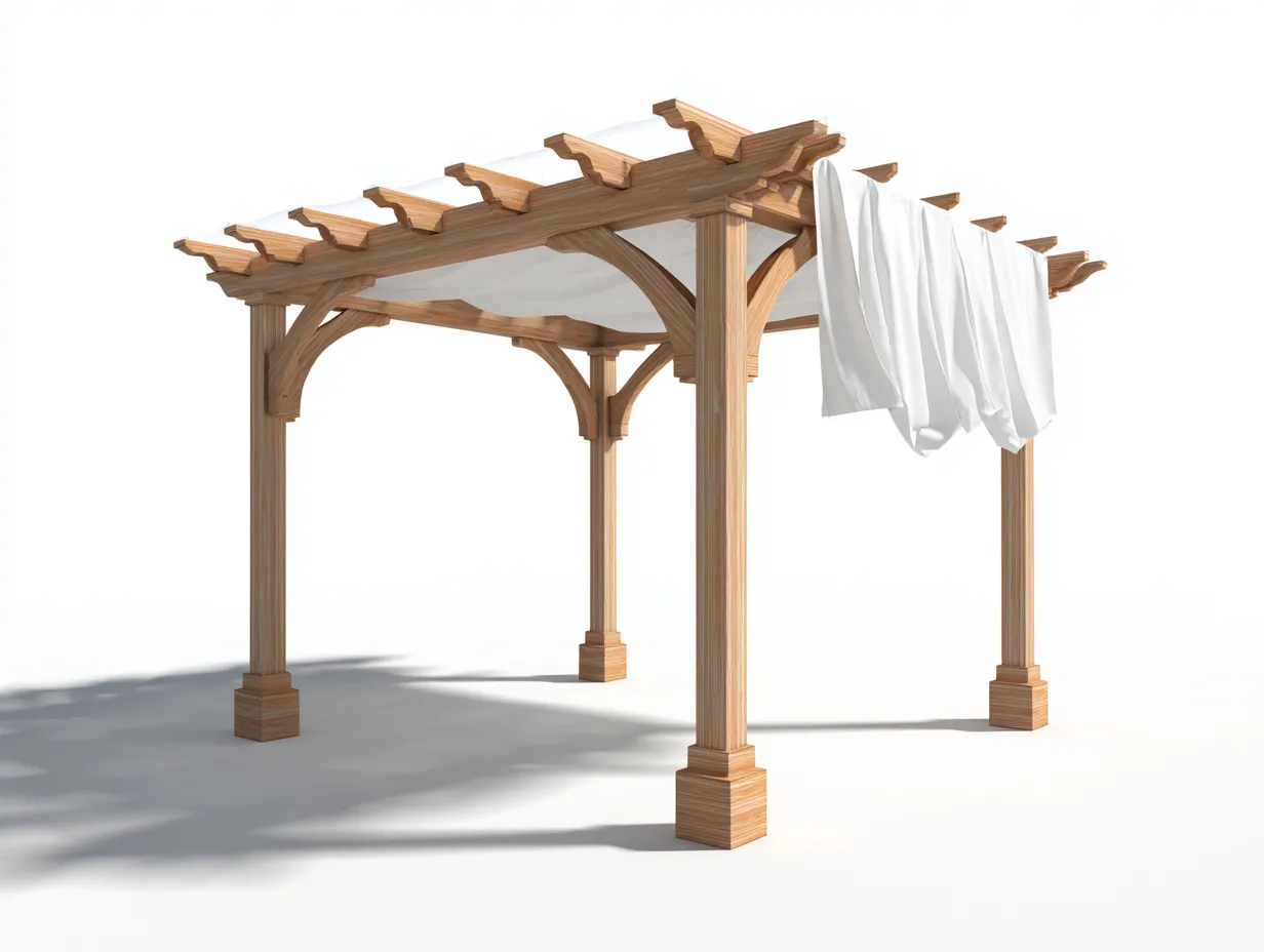 Pergolas et tonnelles - Bois-Toile - 500x320x245 cm - Brun clair-Blanc - Style naturel-Coraidecor