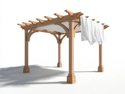 Pergolas et tonnelles - Bois-Toile - 500x320x245 cm - Brun clair-Blanc - Style naturel-Coraidecor