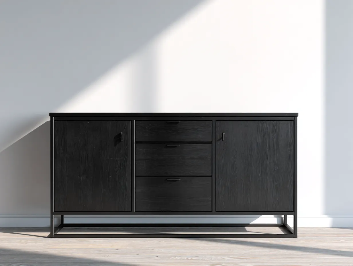 Meuble d'entrée - Bois-Métal - 160x40x75 cm - Noir - Moderne-Coraidecor