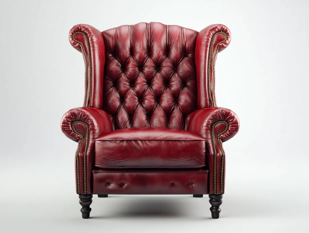 Fauteuil-Cuir-Bois-96x94x118 cm-Rouge bordeaux-Chesterfield-Coraidecor