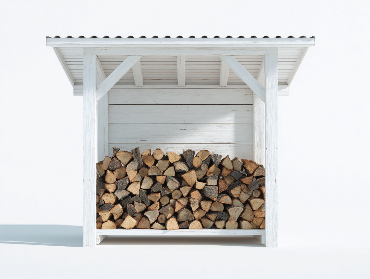 Abri à bûches - Bois-Métal - 168x54x128 cm - Blanc-Noir - Campagne-Coraidecor