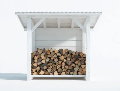 Abri à bûches - Bois-Métal - 168x54x128 cm - Blanc-Noir - Campagne-Coraidecor