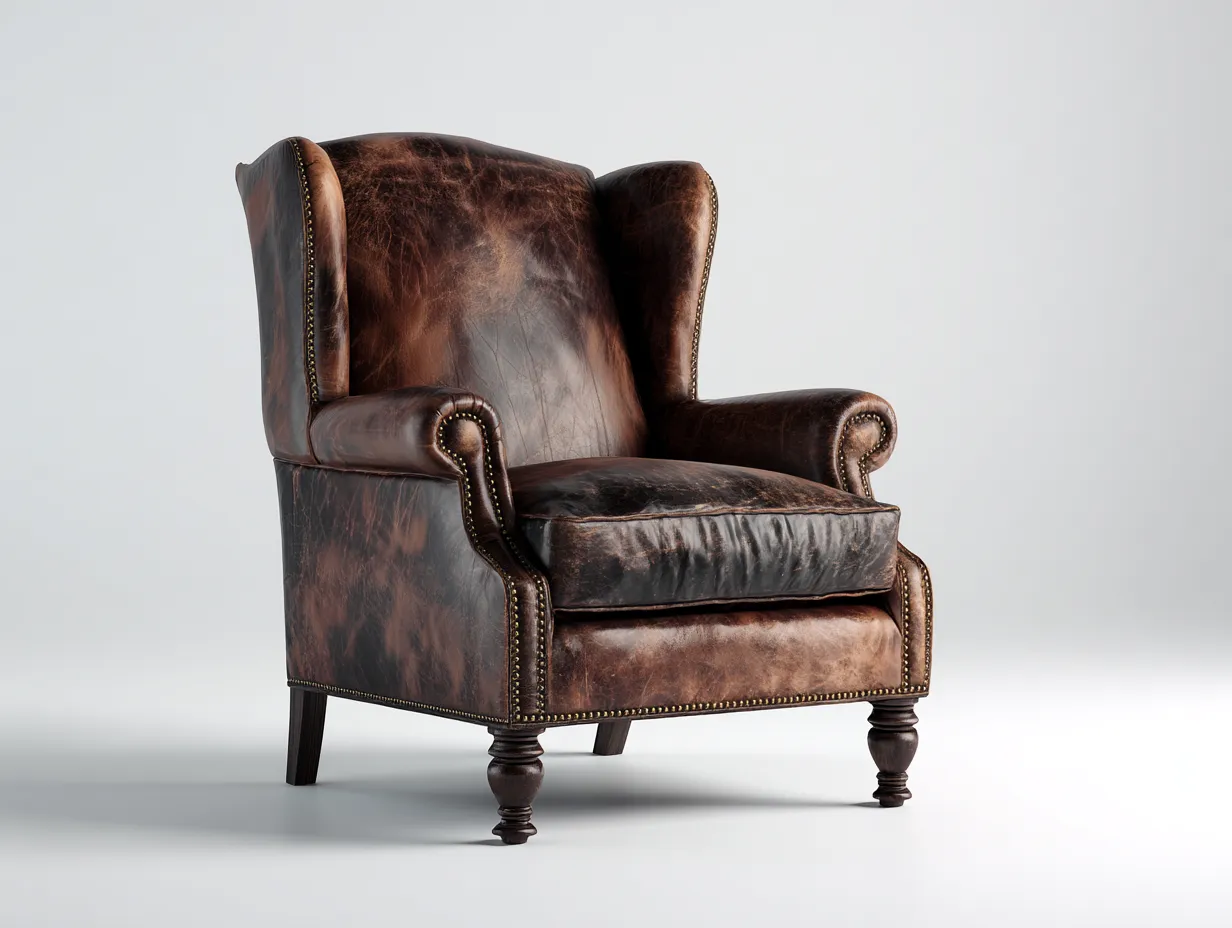 Fauteuil-Cuir-Bois-90x93x116 cm-Marron-Classique-Coraidecor