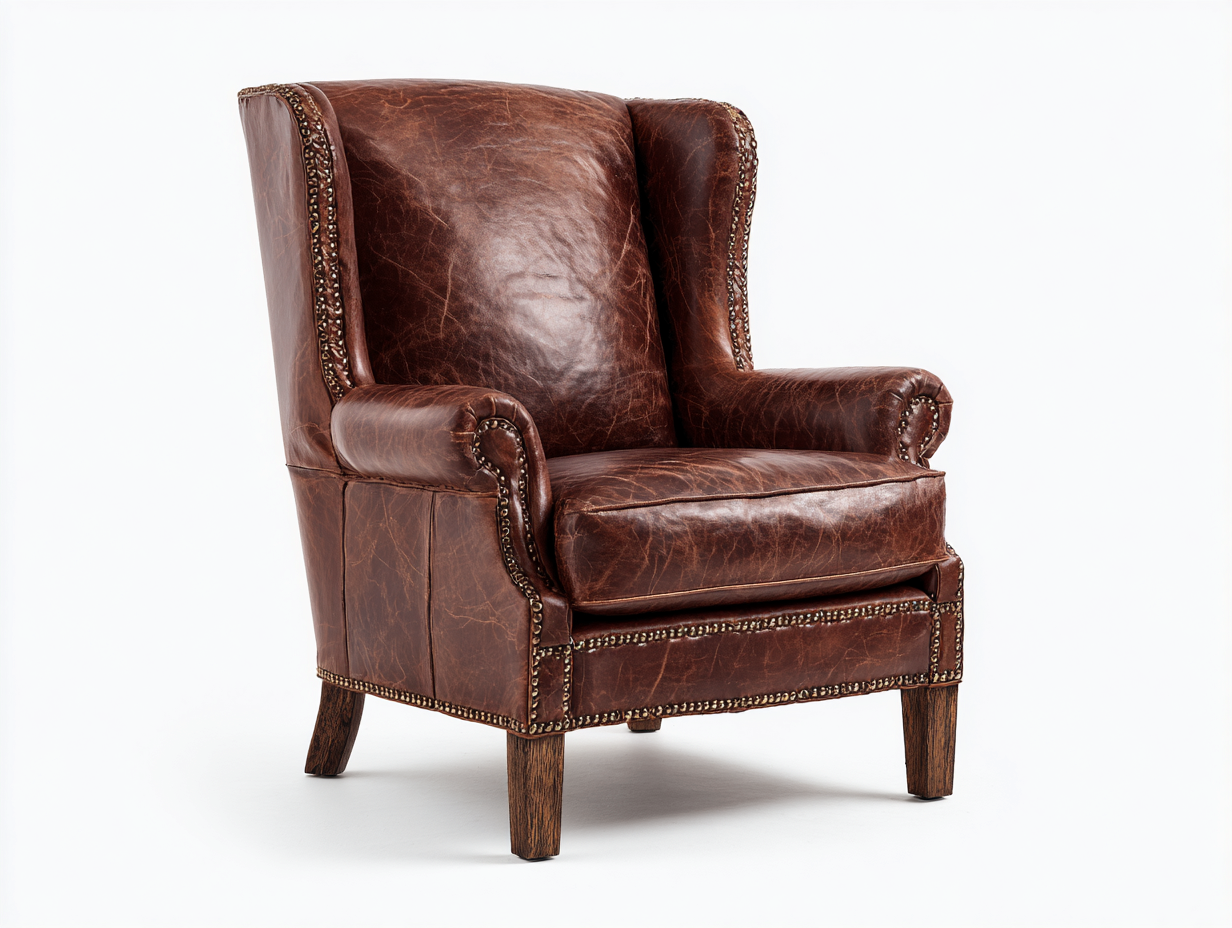 Fauteuil-Cuir-Bois-89x91x113 cm-Marron-Vintage-Coraidecor