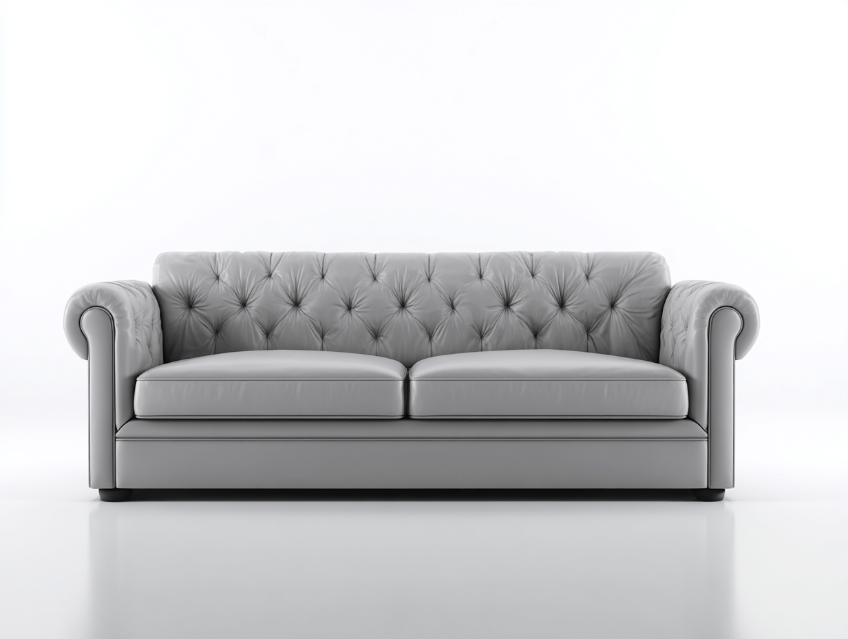 Canapé 2 places - cuir synthétique - 221x90x83 cm - gris argenté - Chesterfield-Coraidecor