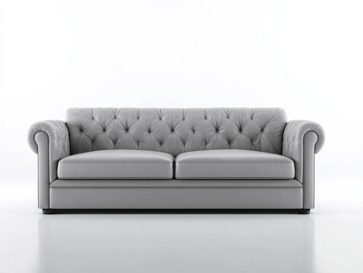 Canapé 2 places - cuir synthétique - 221x90x83 cm - gris argenté - Chesterfield-Coraidecor