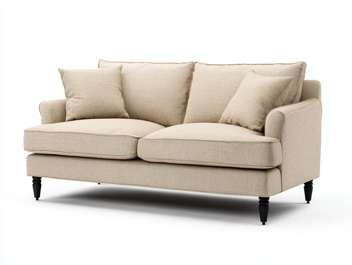 Canapé 2 places - tissu-bois - 188x84x81 cm - beige lin - scandinave-Coraidecor