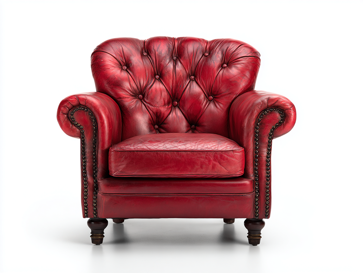 Fauteuil-Cuir-Bois-94x88x86 cm-Rouge rubis-Rétro-Coraidecor