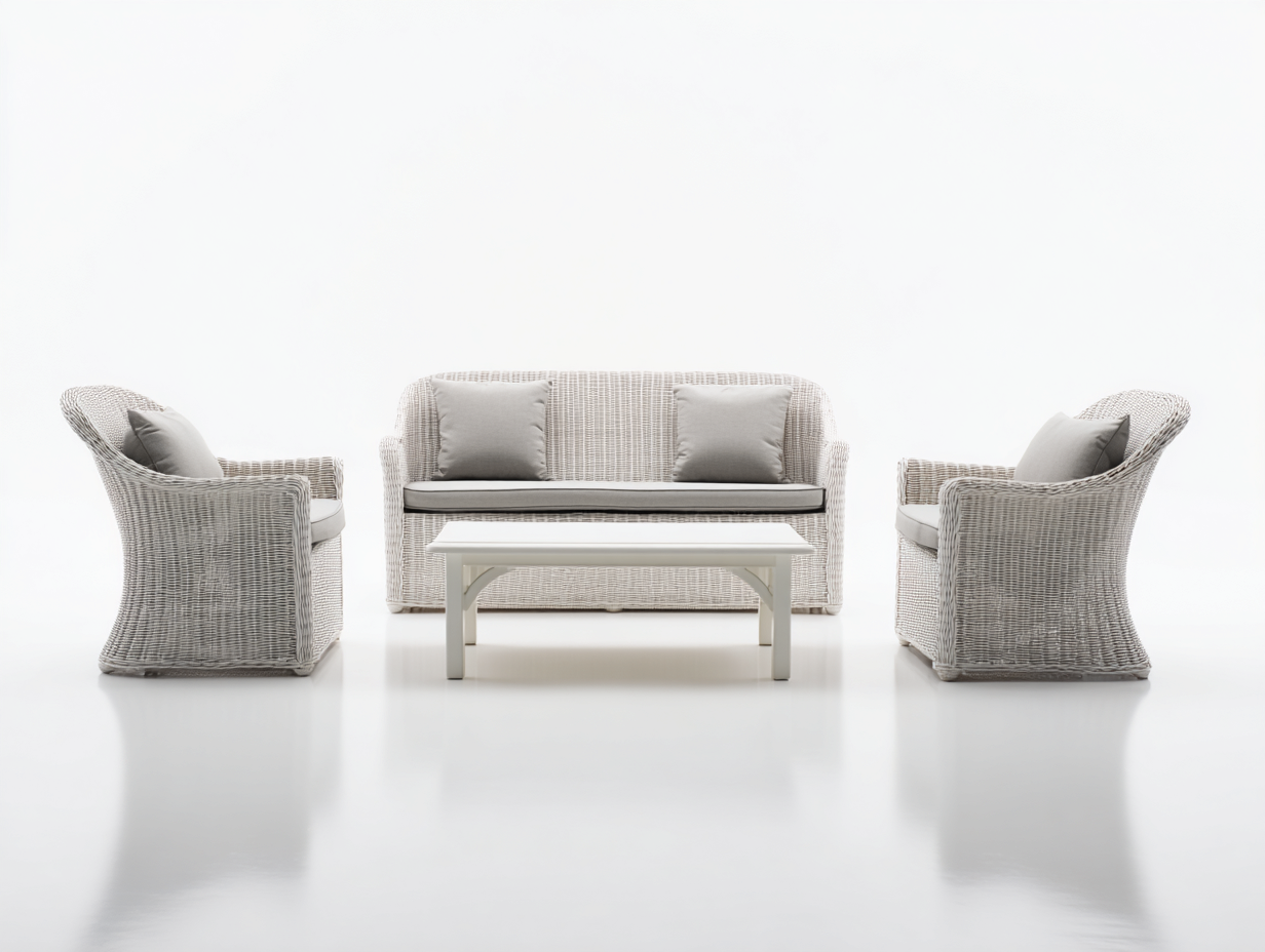Canapé de jardin - Résine tressée-Textile-Bois - 150x70x82 cm - Blanc-Gris clair - Classique-Coraidecor