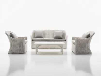 Canapé de jardin - Résine tressée-Textile-Bois - 150x70x82 cm - Blanc-Gris clair - Classique-Coraidecor