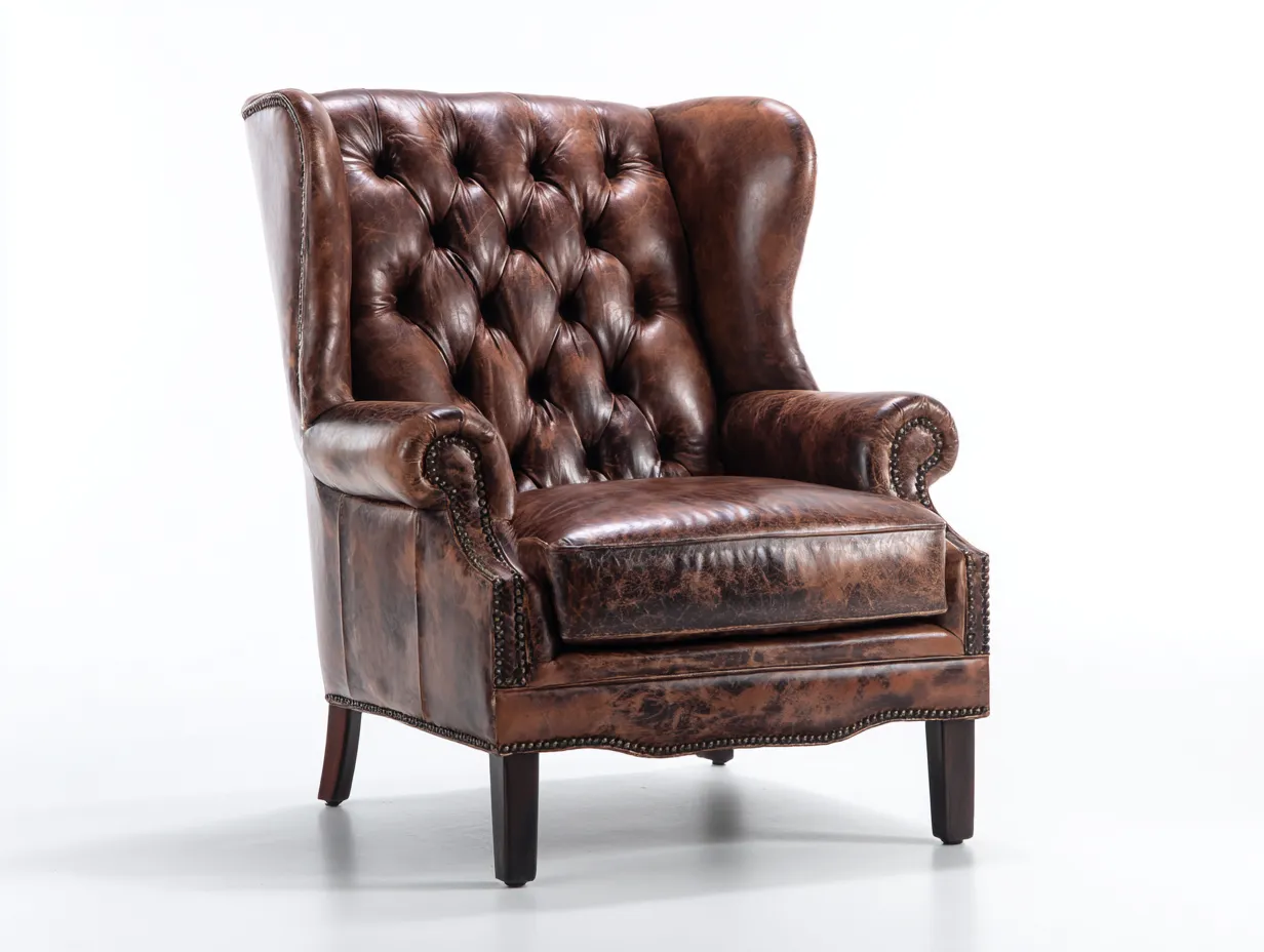 Fauteuil-Cuir-Bois-87x90x111 cm-Marron-Chesterfield-Coraidecor