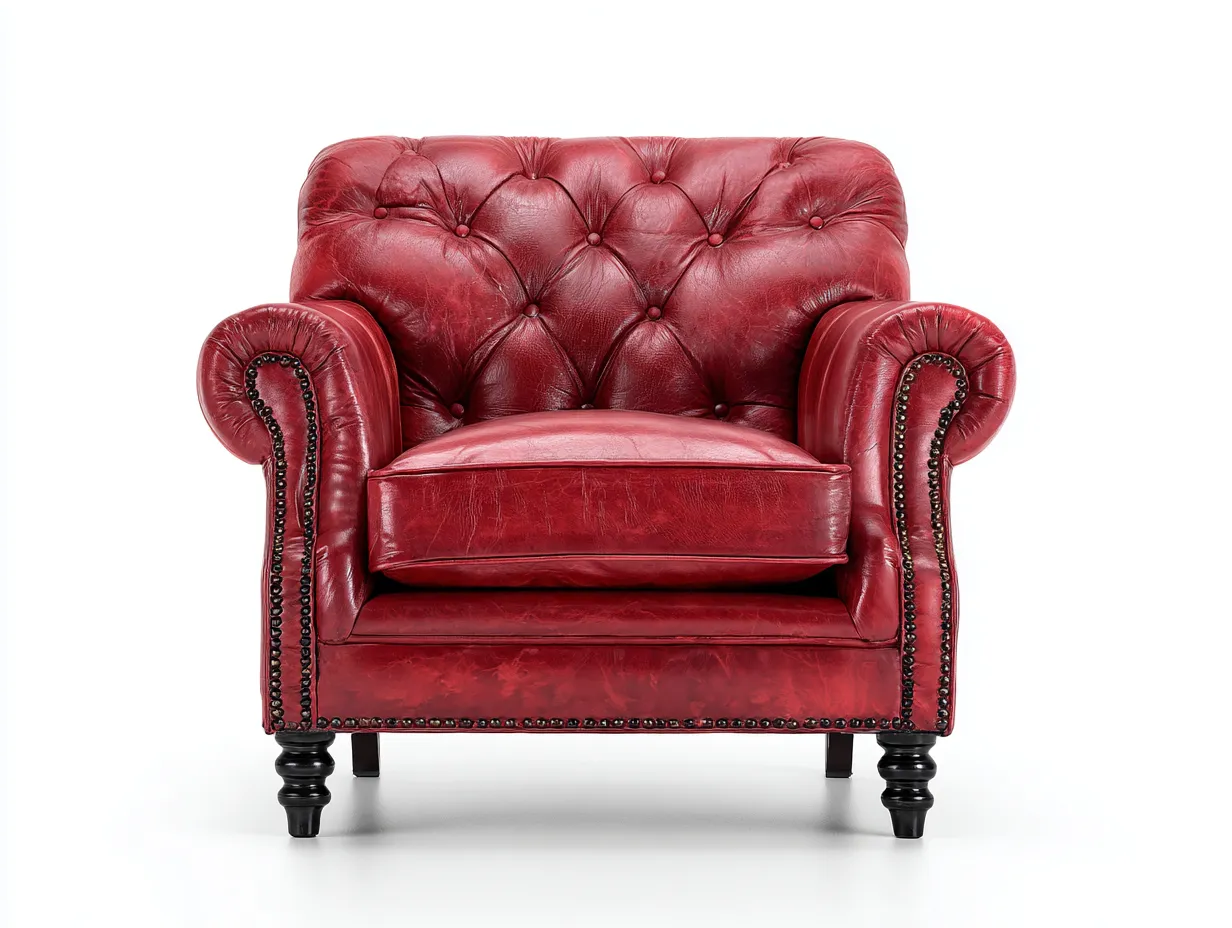 Fauteuil-Cuir-Bois-98x89x84 cm-Rouge cerise-Classique-Coraidecor
