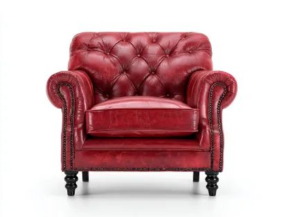 Fauteuil-Cuir-Bois-98x89x84 cm-Rouge cerise-Classique-Coraidecor