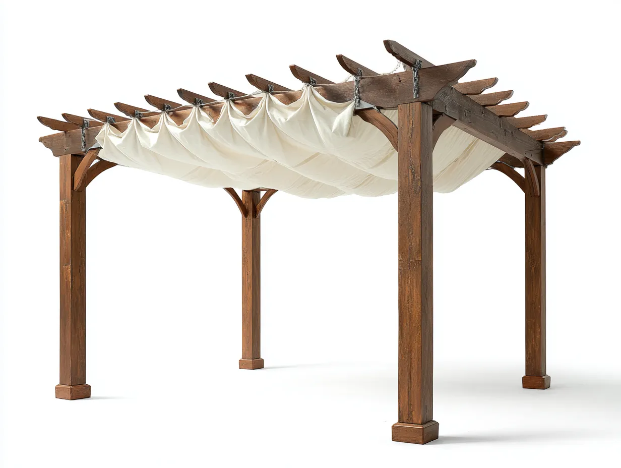 Pergolas et tonnelles - Bois-Toile - 430x320x250 cm - Brun-Écru - Style rustique-Coraidecor
