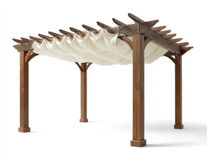 Pergolas et tonnelles - Bois-Toile - 430x320x250 cm - Brun-Écru - Style rustique-Coraidecor