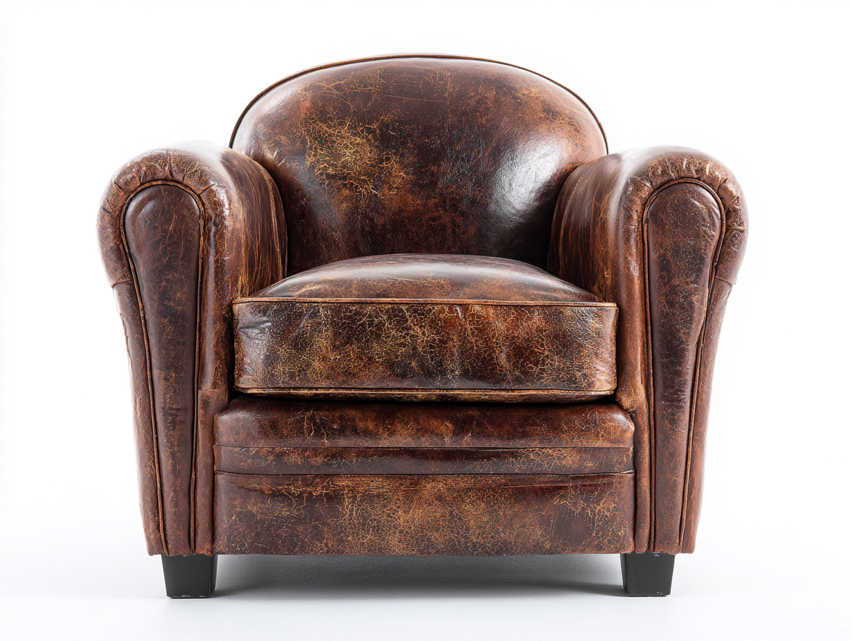 Fauteuil-Cuir-Bois-96x89x85 cm-Marron-Rétro-Coraidecor