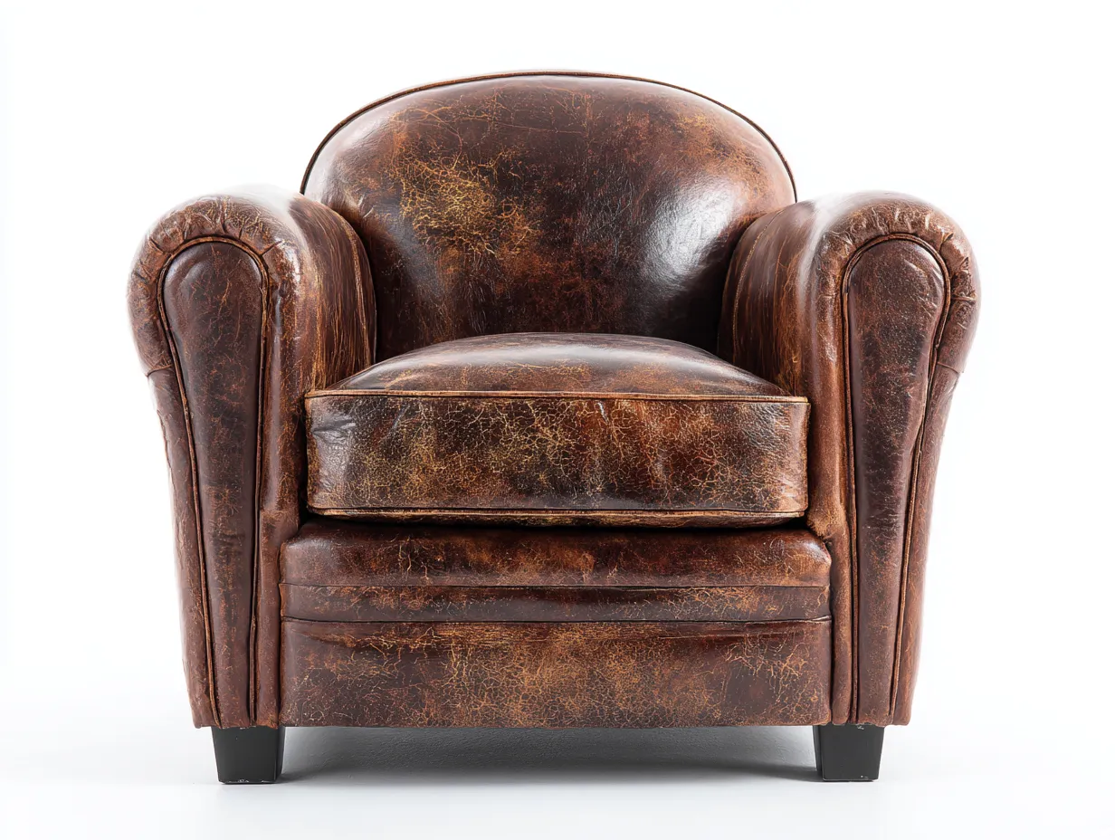 Fauteuil-Cuir-Bois-96x89x85 cm-Marron-Rétro-Coraidecor