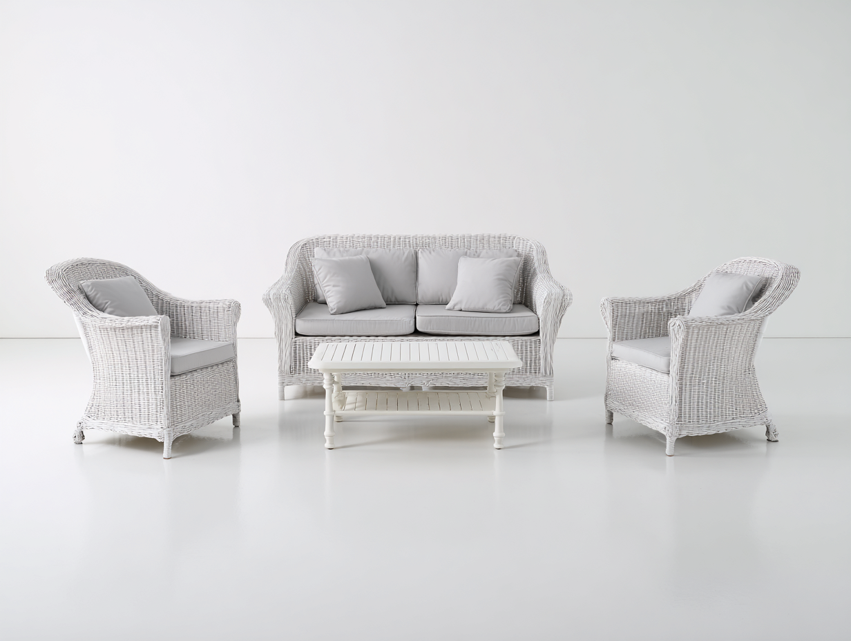 Canapé de jardin - Résine tressée-Textile-Bois - 146x70x86 cm - Blanc-Gris clair - Classique-Coraidecor
