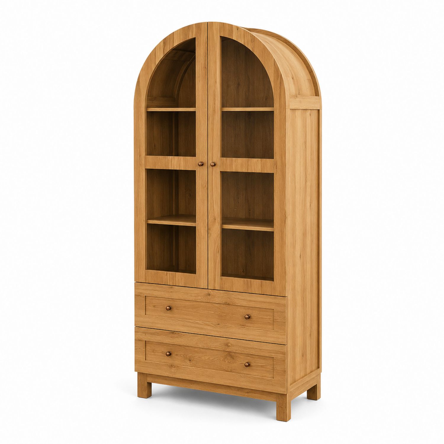 Eichenholz Bücherregal mit Glastüren und Schubladen