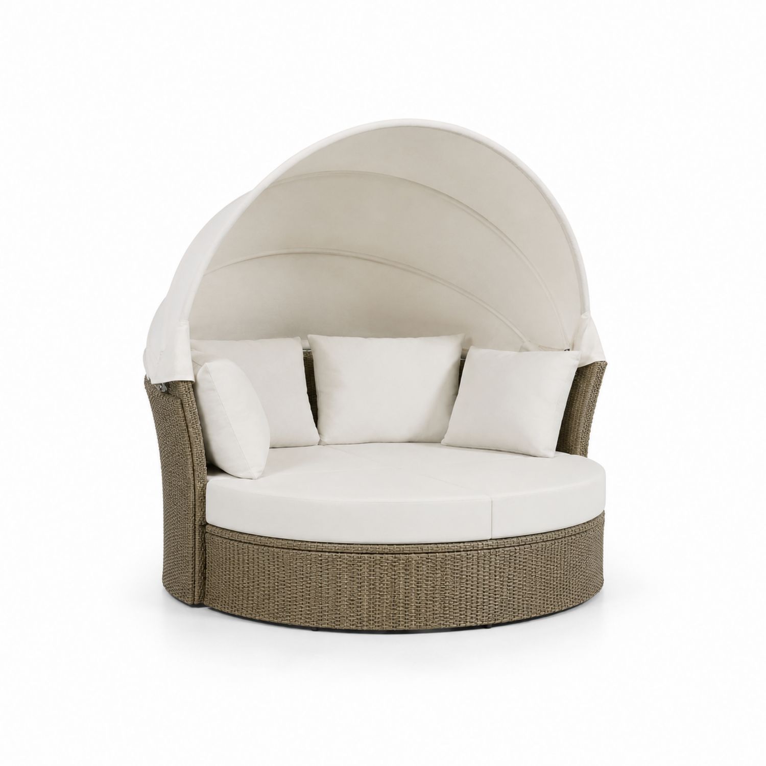 Runde Outdoor-Tagesliege mit Polyrattan und Sonnendach, Cremeweiß, Ø200cm