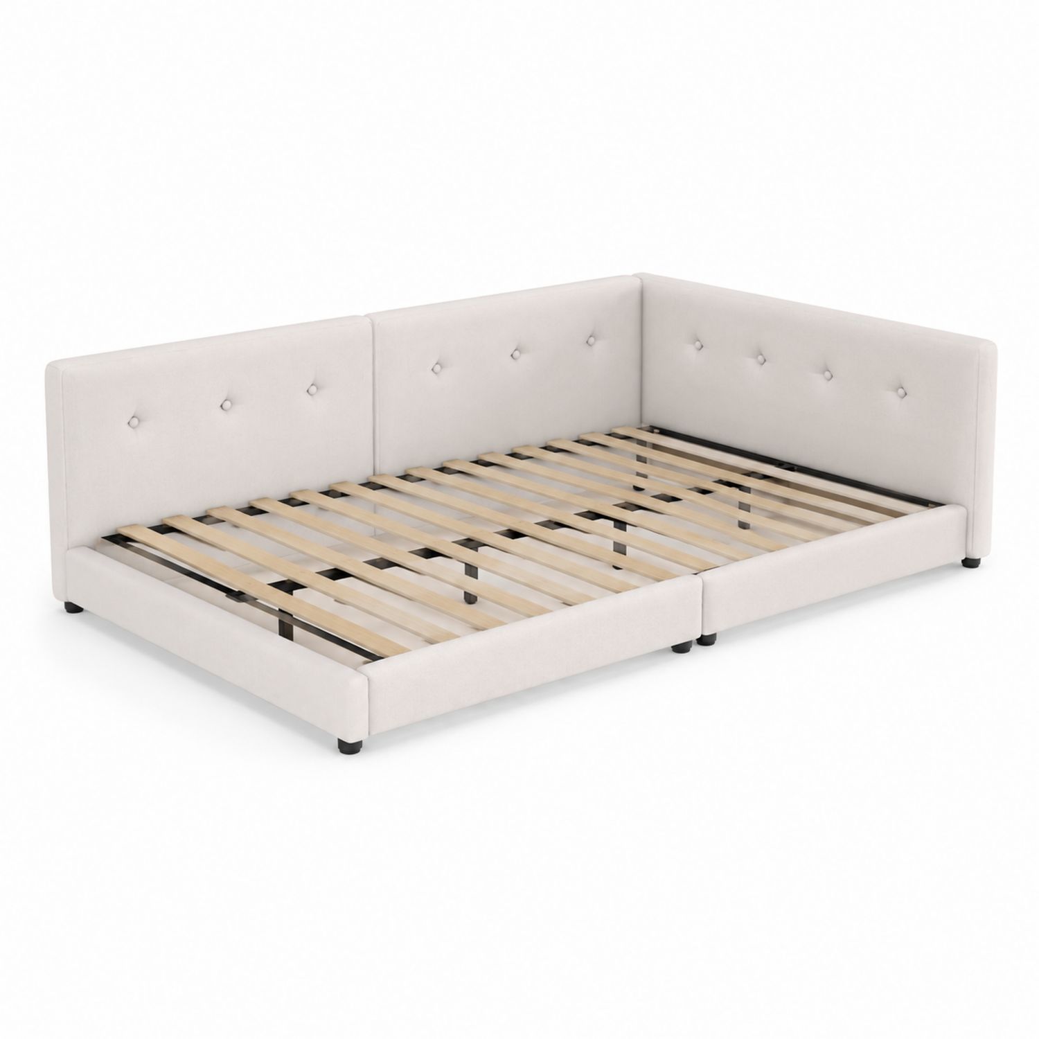 Polster-Eckbett mit Holzlattenrost 200x120 cm Beige