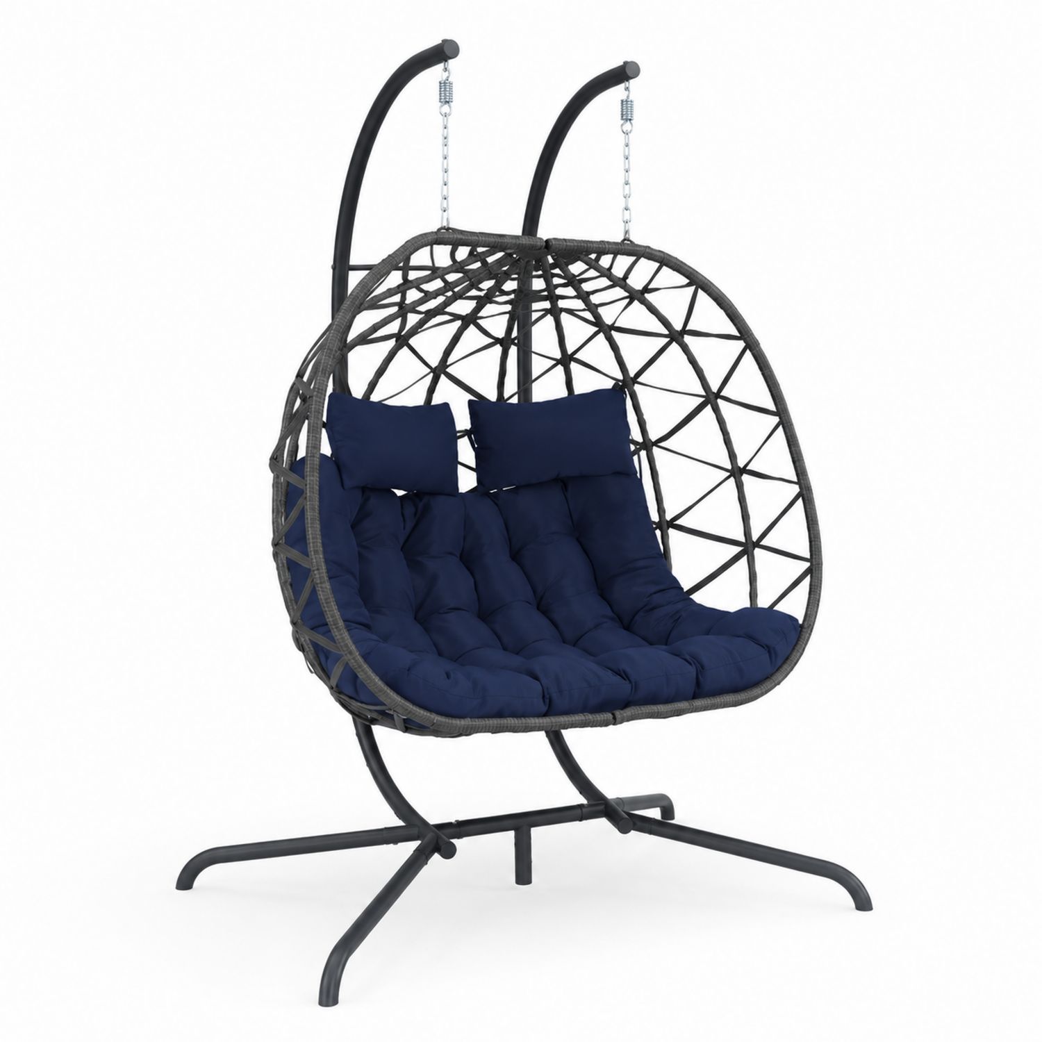 Outdoor Hängesessel für Zwei aus Rattan mit Stahlrahmen, Dunkelblau