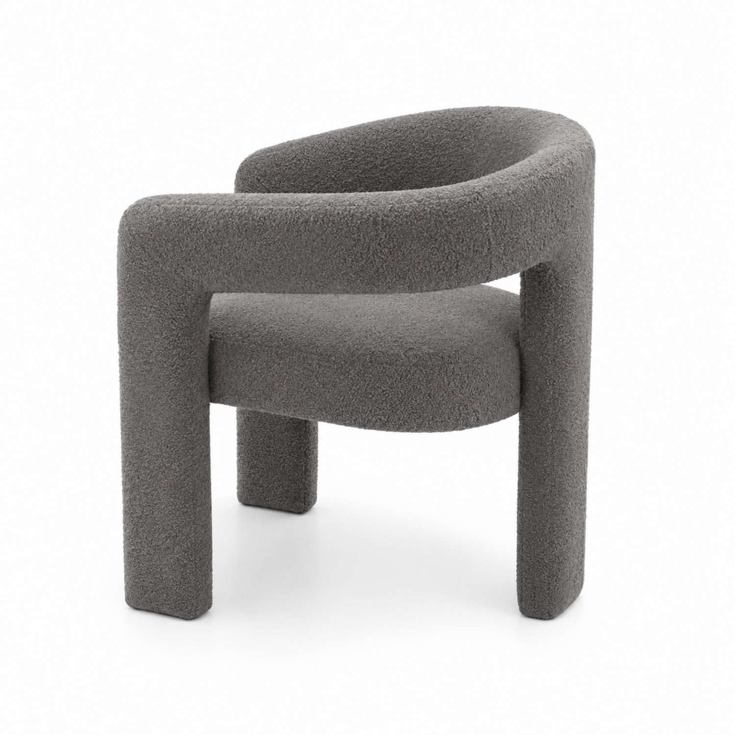 Grauer Stuhl aus Bouclé mit Holzrahmen