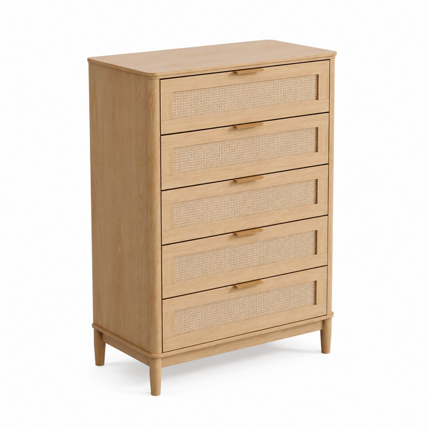 Kommode aus Eichenholz und Rattan 5 Schubladen 120x80x40 cm