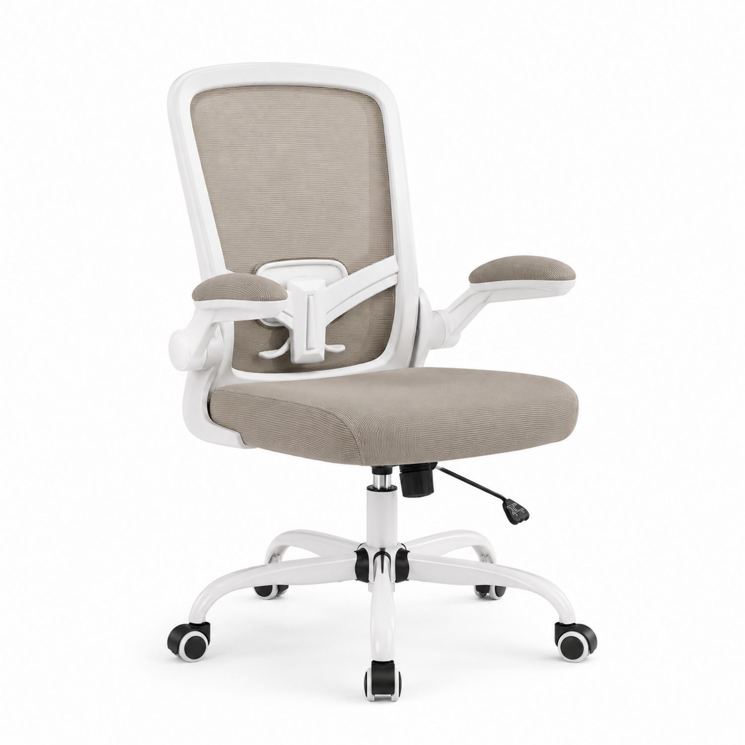 Ergonomischer Bürostuhl mit Stoffbezug und Armlehnen, höhenverstellbar, Weiß/Grau