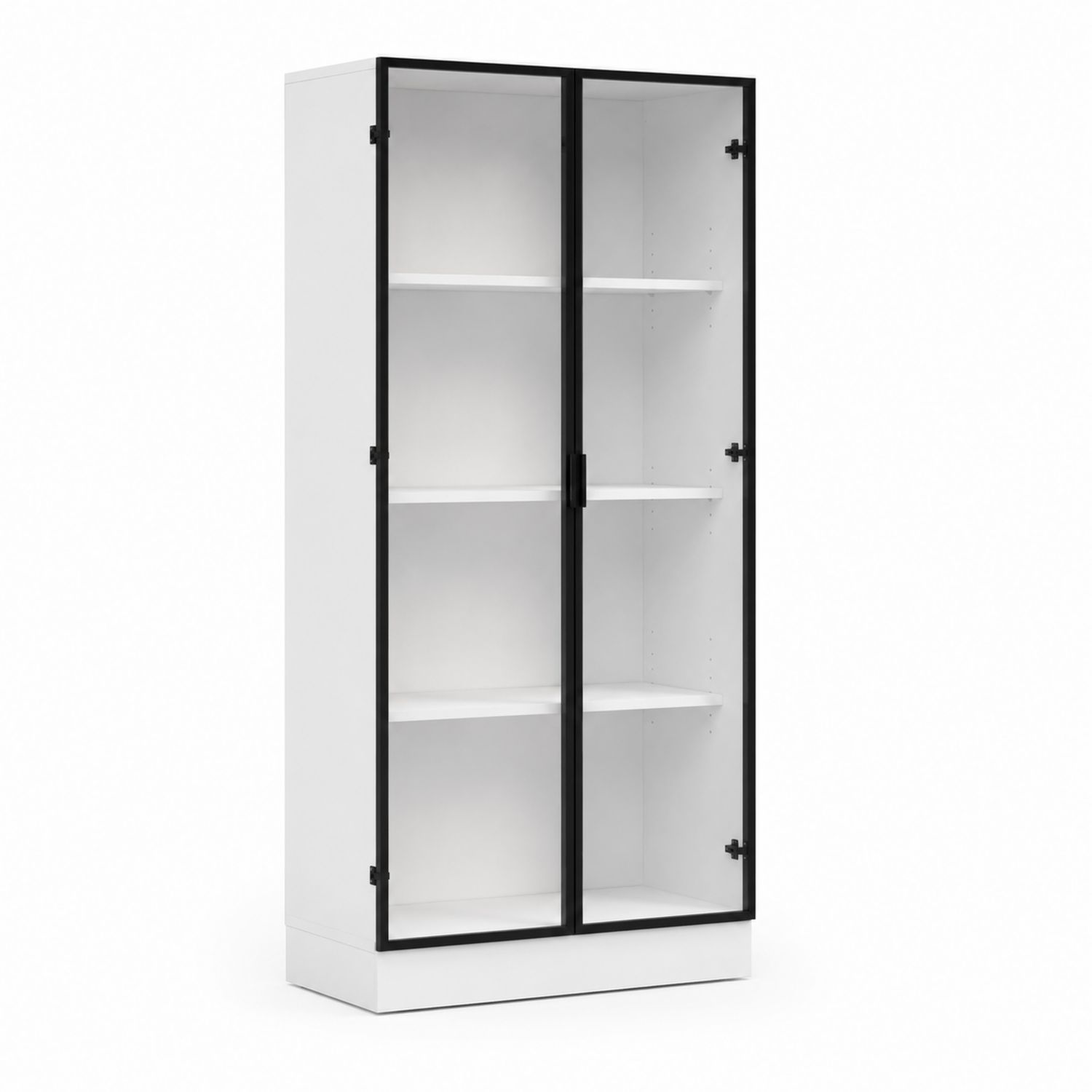 Vitrine mit Glastüren aus MDF und Metall in Weiß/Schwarz 180x80x40cm