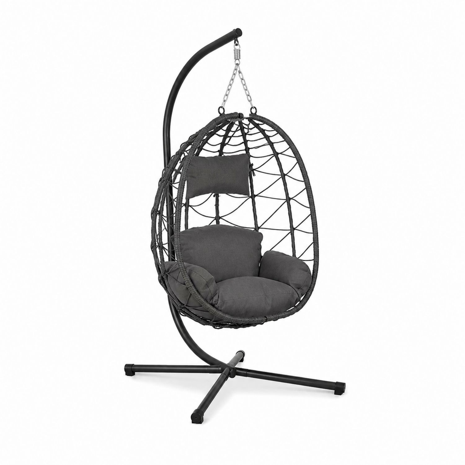 Hängesessel aus Stahl mit PE-Rattan, Schwarz/Anthrazit