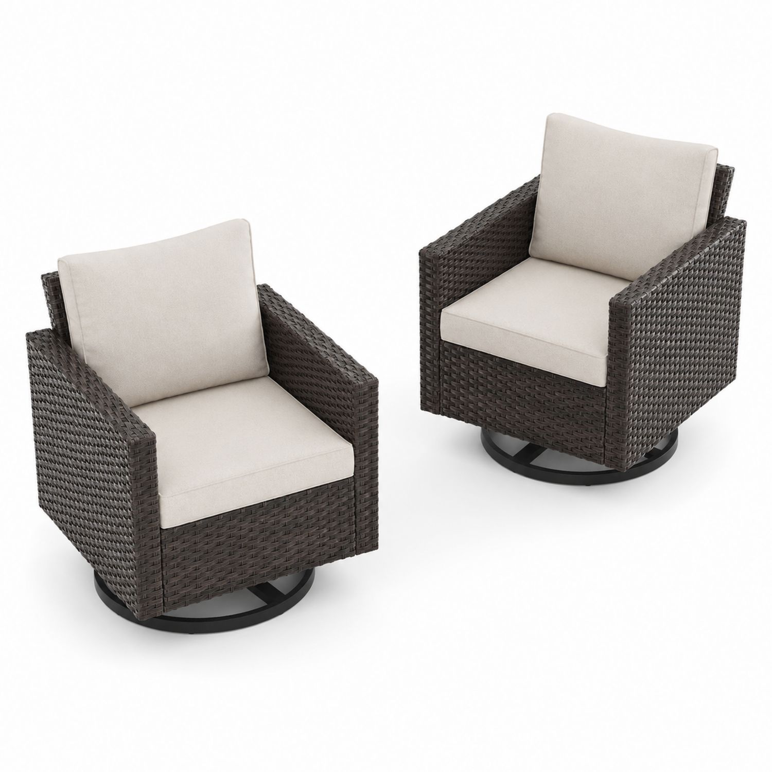 2er Set Polyrattan Outdoor Stühle Dunkelbraun Creme