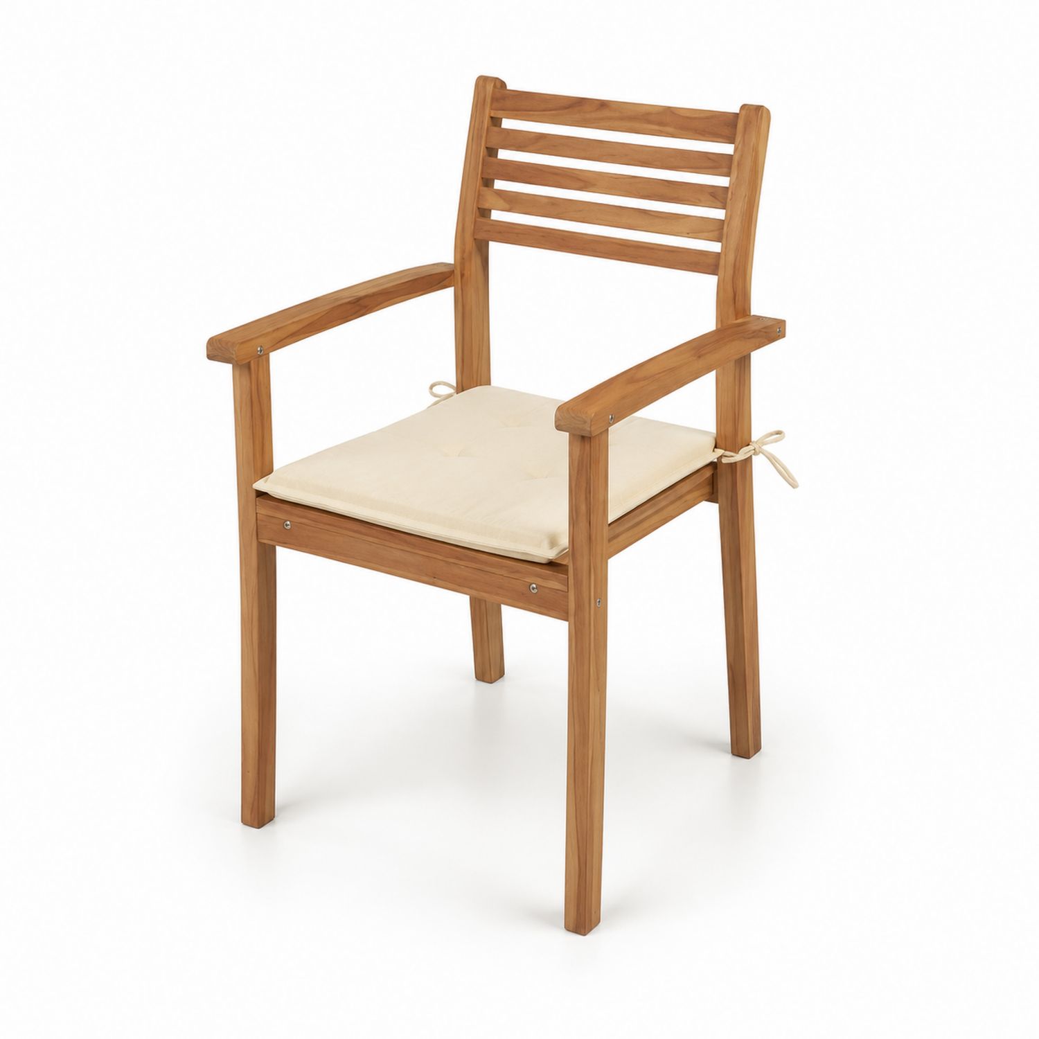 Teakholz Outdoor-Stuhl mit Polyesterkissen Naturholz Beige