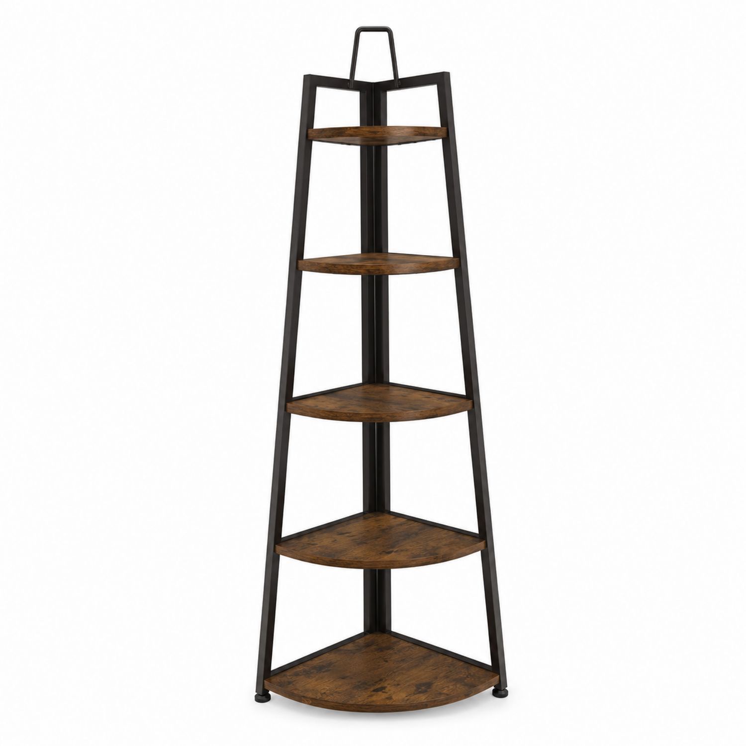 Eckregal 5 Ebenen Metall Holzoptik Braun Schwarz