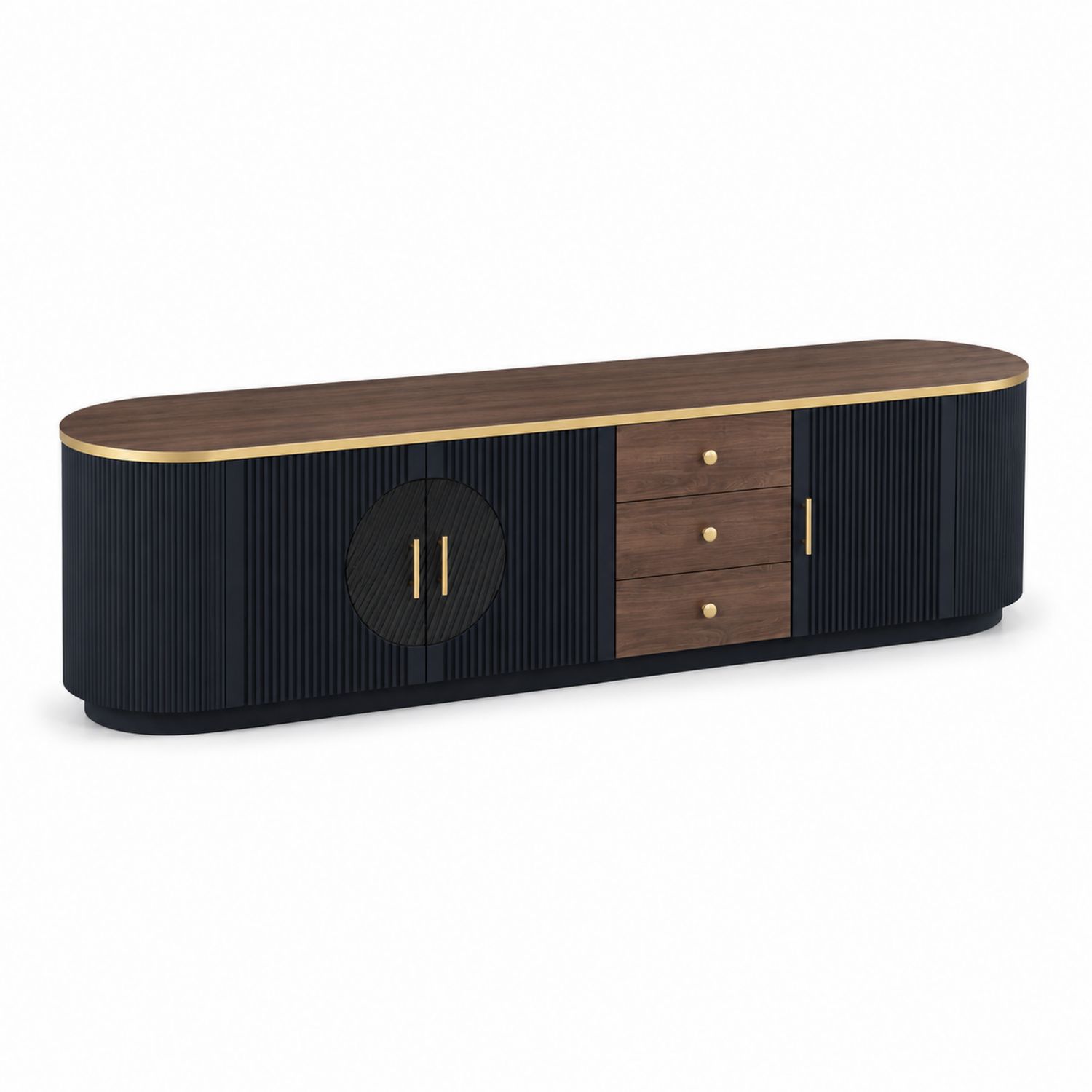 TV-Unterschrank Holz Schwarz mit Schubladen und Türen