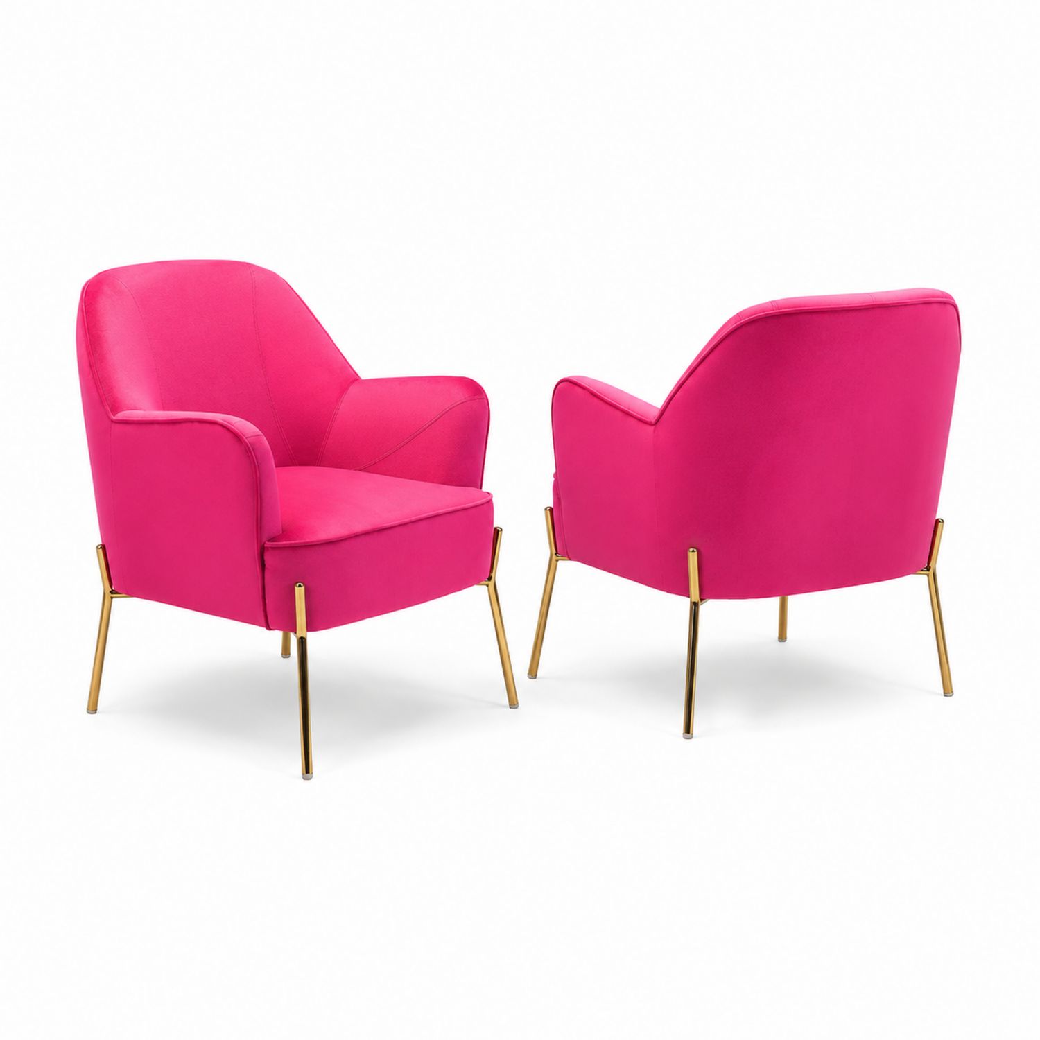 2er-Set Sessel in Samt Pink mit Goldenen Metallbeinen