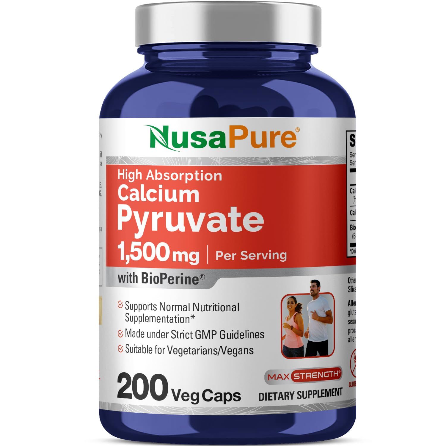 NusaPure Calcium Pyruvate 1500mg 200 Vegetarian Caps (Non-GMO, Vegan) - 750mg per caps