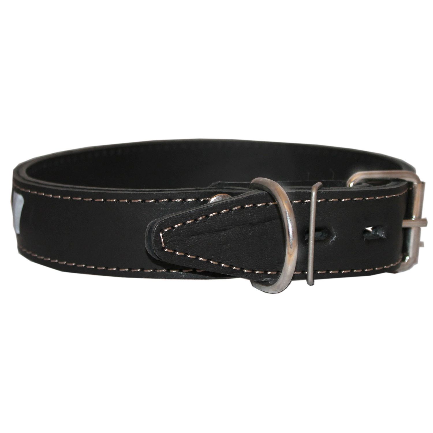 Dogs My Love Genuine Leather Reflective Dog Collar 26"x1.5" Black Fits 18"-23" Neck