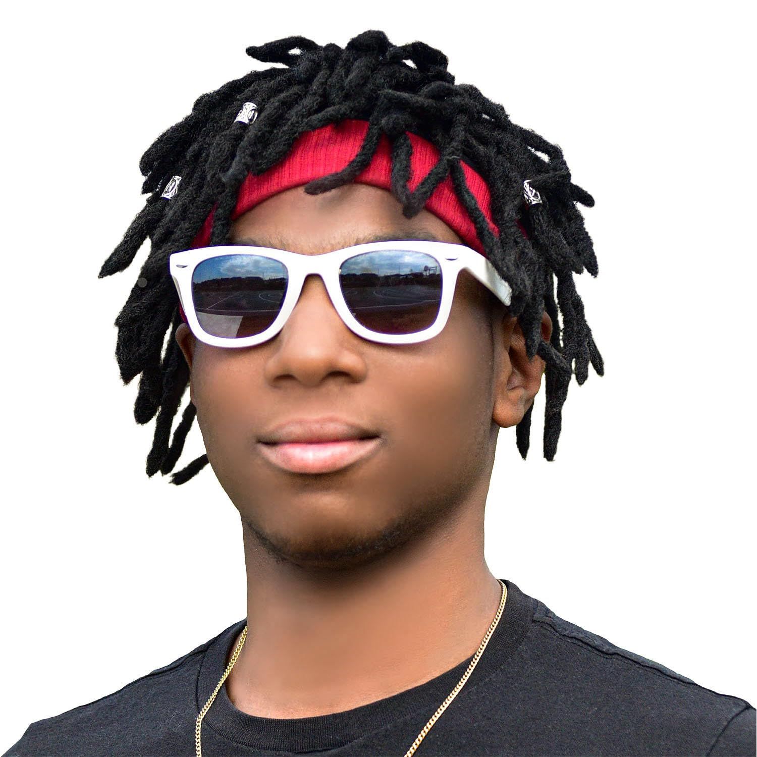 Braided Wig with Red Headband comes with three Hair Rings Silver Hip-Hop Sporty for Costume Black Wig Cap Unisex Dreadlock Wig