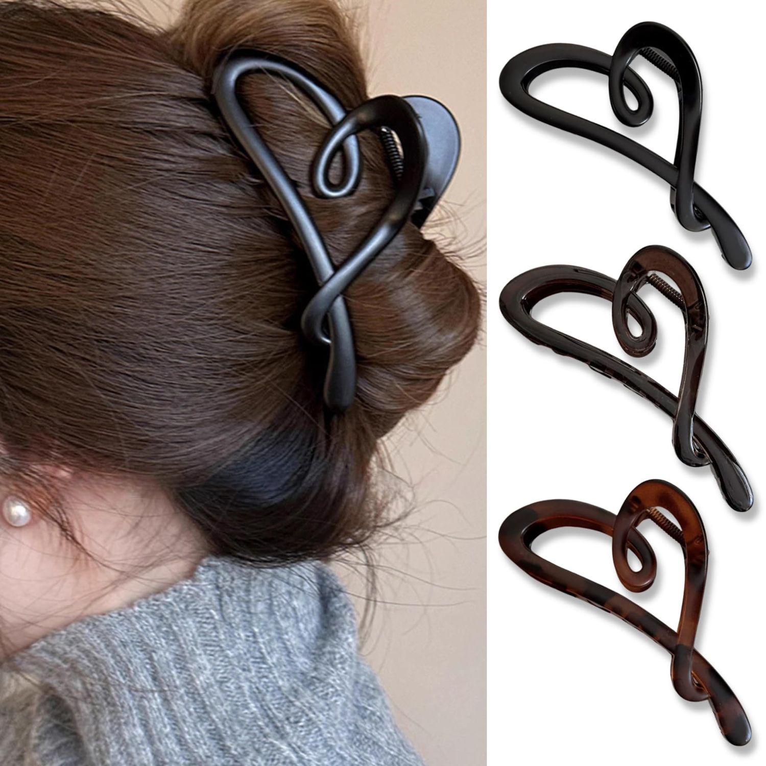 French Heart Hair Claw Clips Non-Slip Hair Clips for Women French Glossy Heart Shaped Plastic Hair Barrettes for Hair Styling Hair Supplies Decorations 3Pcs