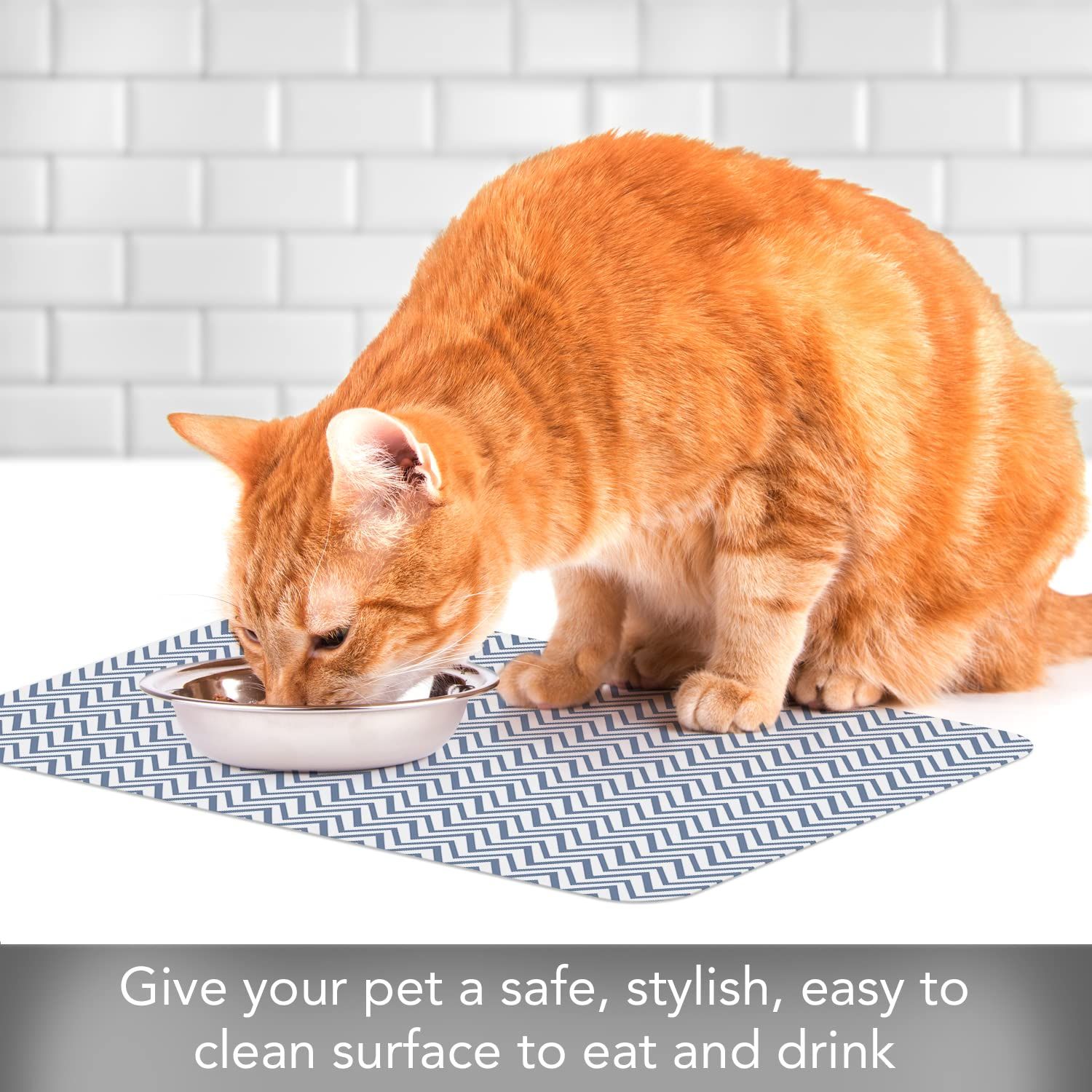 CounterArt Chevron Easy Care Waterproof Pet Placemat 17.13” x 11.25” Made in The USA of BPA Free Plastic, Safe for Pets, Protects Floors from Cat & Dog Bowls