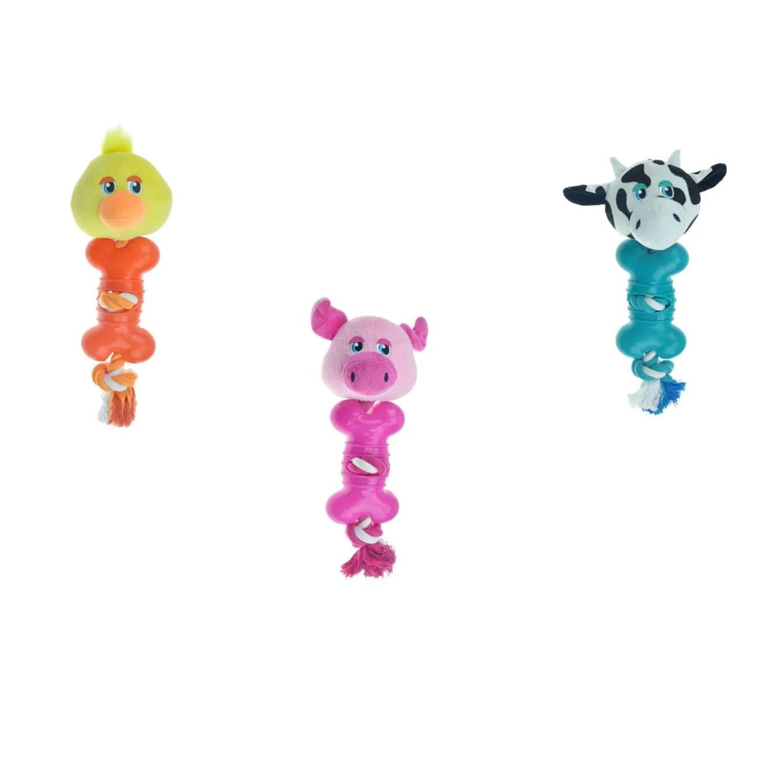 MPP Cute Barnyard Dog Toys Knotted Rope Bone Tug Choose Cow Duck Pig or All 3 10.5" (Pig)