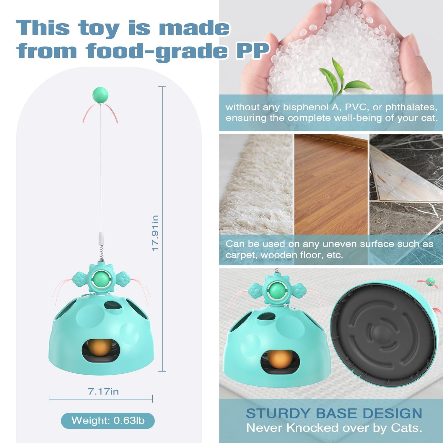 BOUSEPO Interactive Cat Toys for Indoor Cats,4 in 1 Cat Puzzle Toy Pet Treat Slow Feeder Ambush Wand Dancer Hide Rolling Ball Maze,Cat Enrichment Toys for Indoor Cats