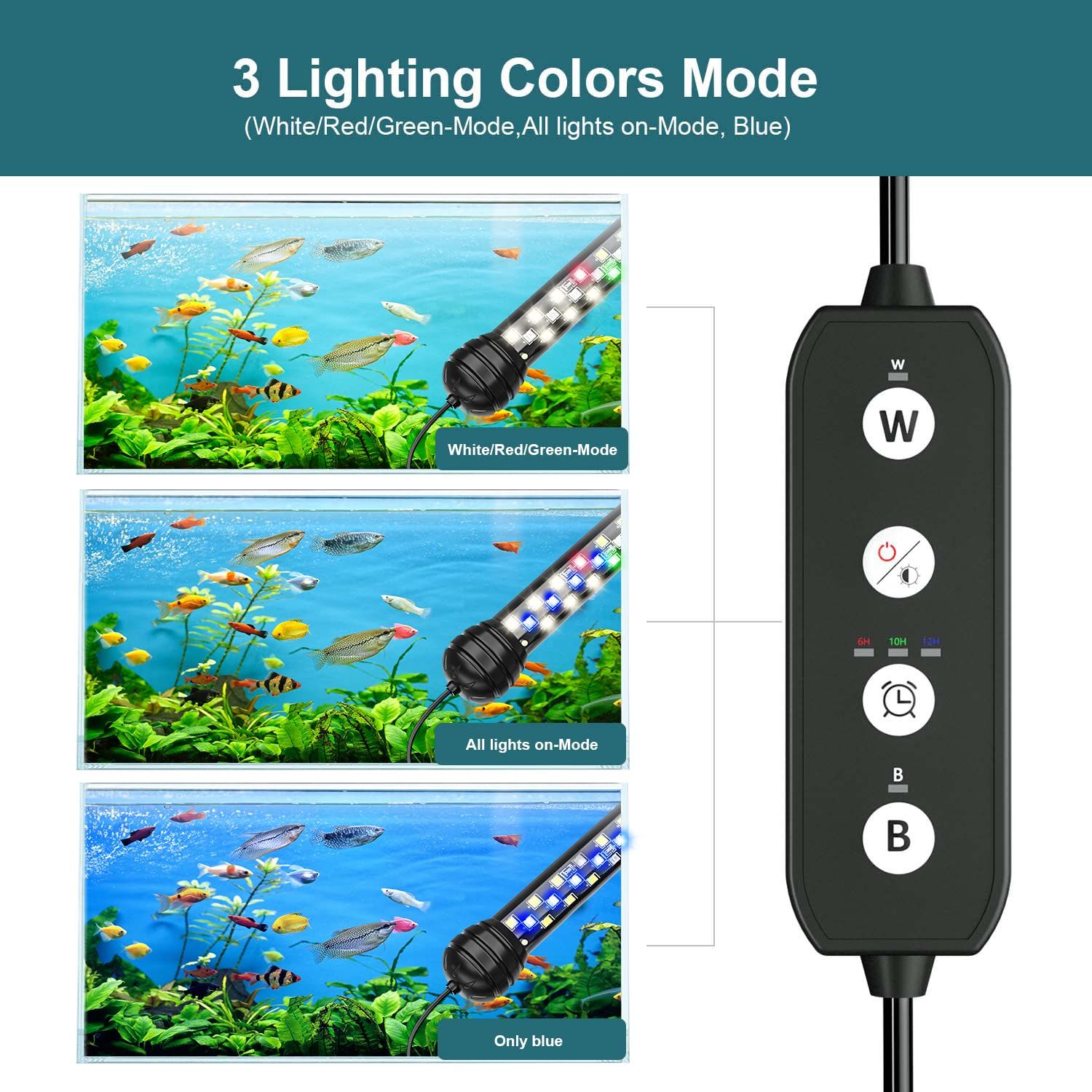 SEAOURA Led Aquarium Light with Timer, Submersible Aquarium Lights for Fish Tank, Fish Tank Light with Auto On/Off, 3 Lighting Modes, Adjustable Brightness (18.9 in for 20-35inch Planted Tank), 10W