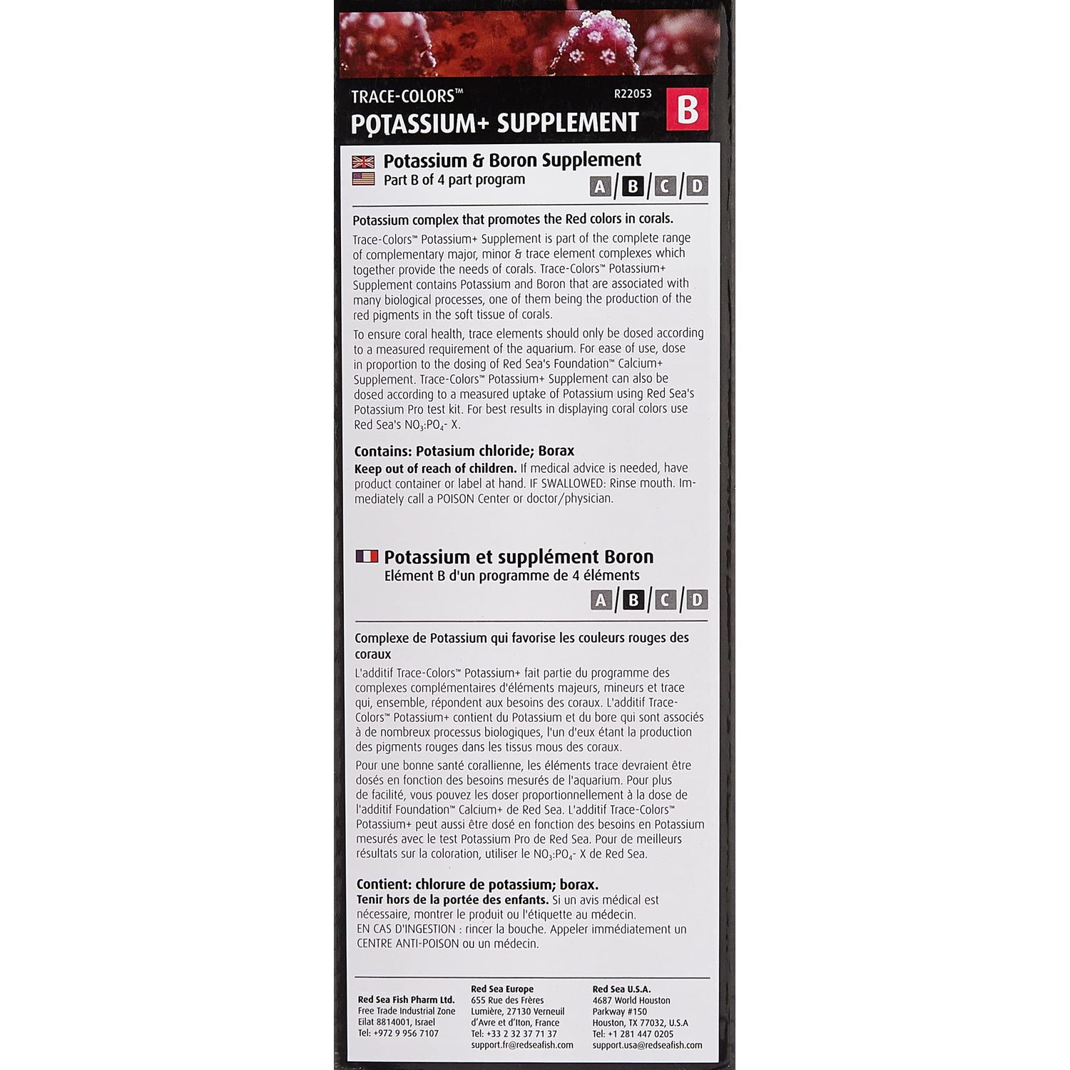 Red Sea Fish Pharm ARE22053 Reef Colors Potassium Supplement-B for Aquarium, 500ml